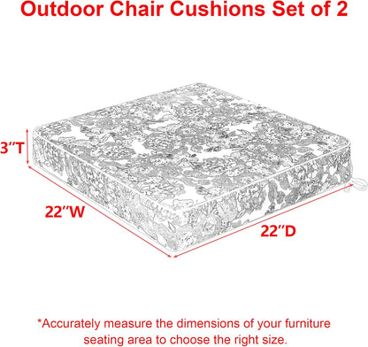 Favoyard Outdoor Chair Cushion 22 x 22 x 3 In Waterproof Pattern Fade Resistant Cushions for Patio Furniture with Removable Cover Attach Straps 28D Foam Insert Cushions Pads for Seat Sofa Couch 2 Pack