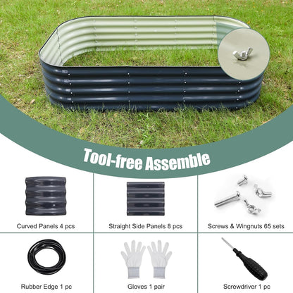 Galvanized Steel Raised Garden Bed 8x2ft Oval - 17" Tall 9-in-1 Modular Planter Box for Vegetables/Flowers, Rust-Proof Metal Outdoor Planters Rubber Edging (Grey)