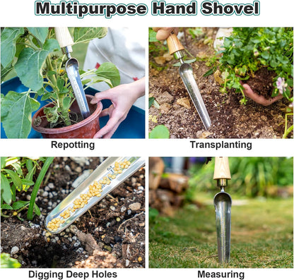 Berry&Bird Seeding Widger,Stainless Steel Seed Dibber Tool with Measuring Scale,Wooden Handle Garden Bulb Trowel for Seed Planting Tool Hand Shovel Planter Transplanter Dibber Soil Digginng