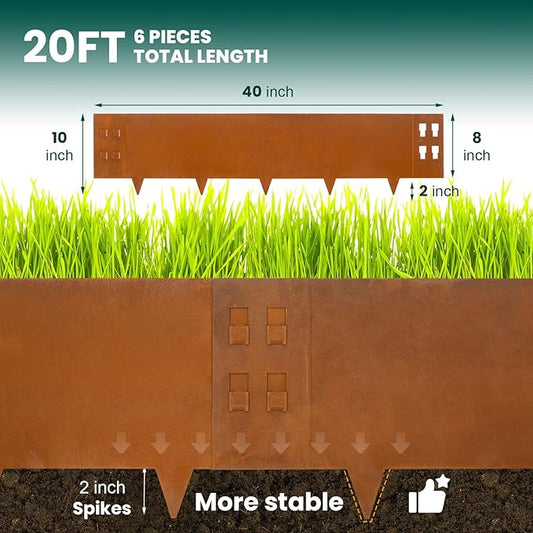 Corten Steel Landscape Edging Metal Garden Edging 40 Inch Strips Landscaping Steel 10 Inch Depth Garden Border Rusted Edge Flower Bed for Lawn Yard Outdoor Plant 6 pcs by GZGNEEVL