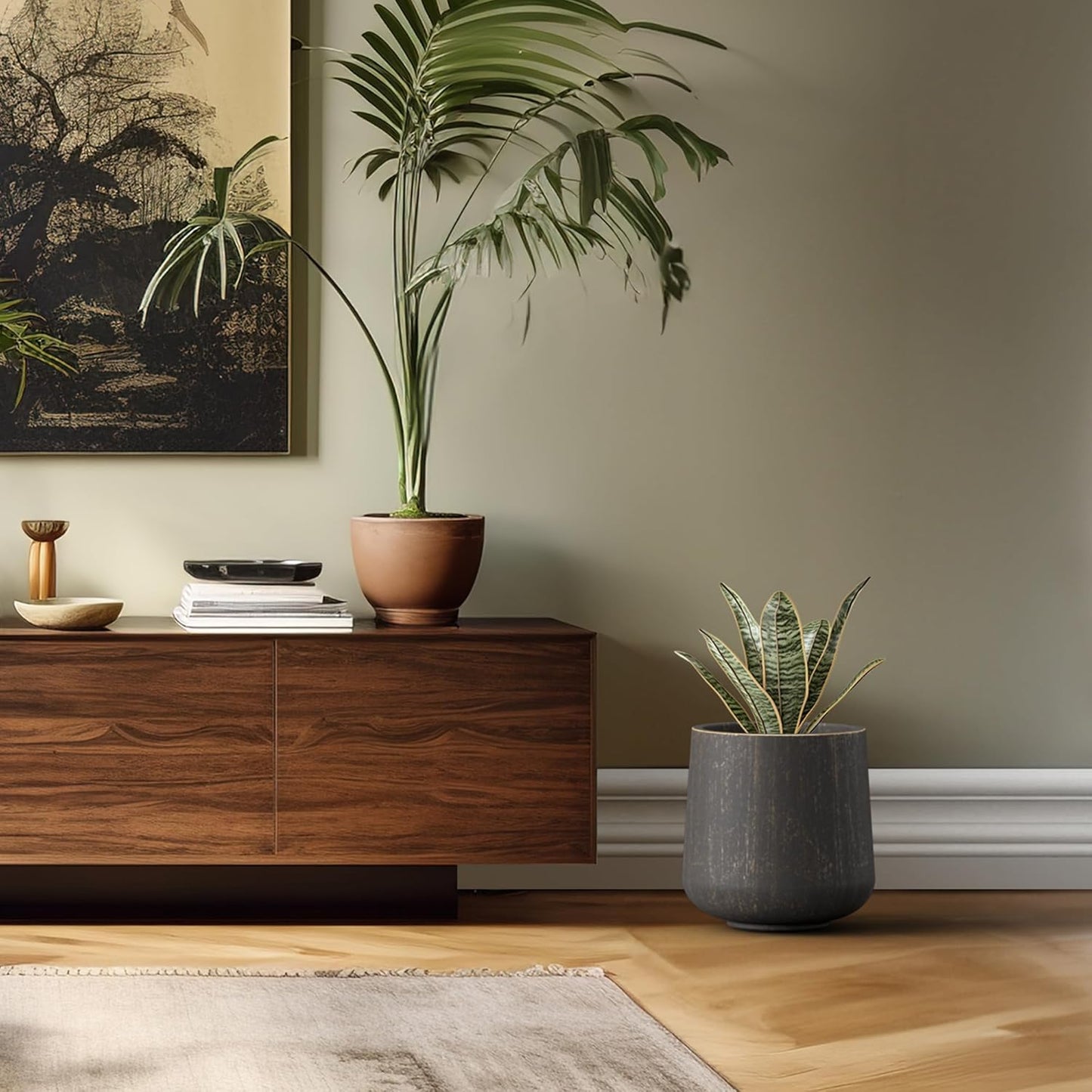 Kante 11.6" Dia Round Concrete Planter, Outdoor Indoor Large Plant Pots Containers with Drainage Hole and Rubber Plug for Home Garden Patio, Oil Rubbed Bronze