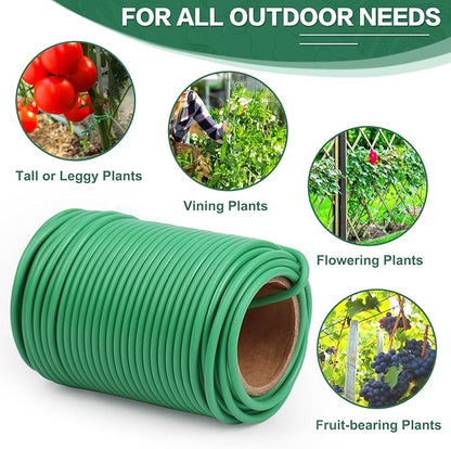 Tenn Well Garden Wire, 66 Feet 3.5mm Soft Rubber Coated Plant Ties, Green Gardening Twist Ties for Climbing Plants, Tomatoes, Vegetables, Climbing Roses