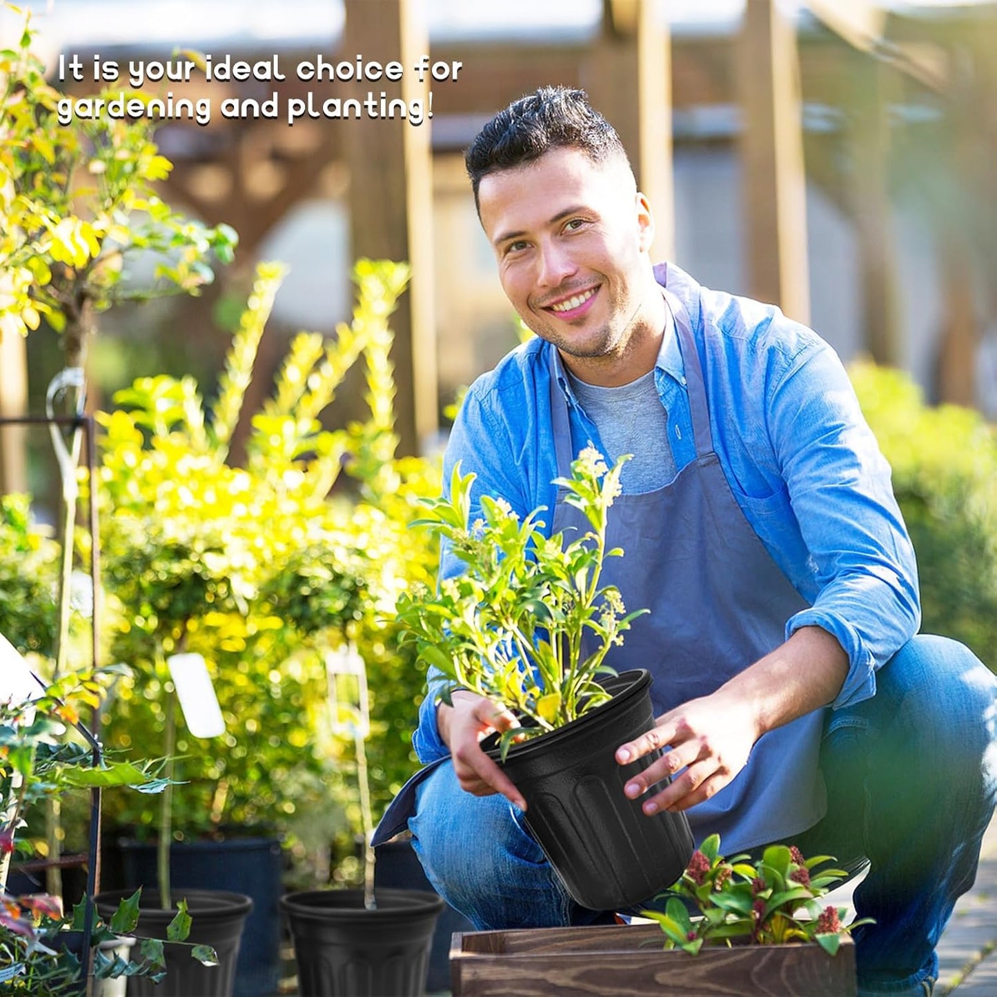 DI QIU REN 50-Pack 1 Gallon Flexible Plant Nursery Pots, Plastic Plant Garden Pots with Drainage Holes, Plastic Flower Plant Seedling Pots with 100Pcs Plant Labels for Plants, Cuttings, Transplanting