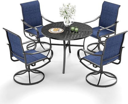 MFSTUDIO Patio Table and Chairs Set of 4, Outdoor Dining Set with Round Table and Swivel Chairs, Patio Furniture Set for Deck, Backyard, Poolside & Garden