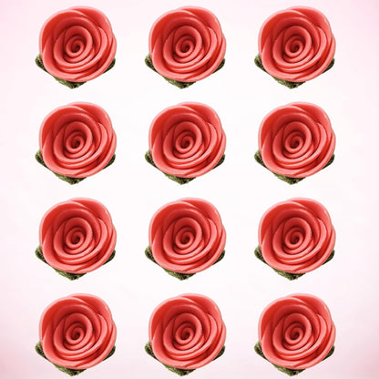 Confect Edible Coral Rose Cake Toppers | Handmade Edible Roses for Cakes, Cupcakes & Donuts | Floral Sugar Decorations for Wedding, Birthday & Festive Desserts – Pack of 12