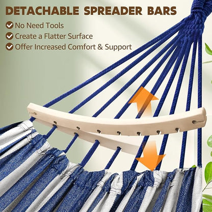 Chihee Cotton Hammock Large Soft Breathable Camping Hammock Holds Up to 660lbs Portable Tree Hammock with Detachable Spreader Bar Pillow 2 Strong Webbings 2 Carabiners Patio Garden Indoor Outdoor