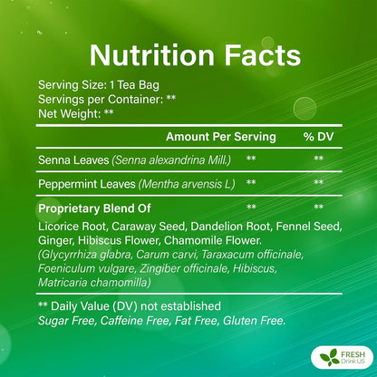 FreshDrinkUS, 30 Teabags of Herbal Day Cleanse Tea – 30 Day Program | Refreshing Mint Blend with Dandelion, Senna & Hibiscus | Naturally Supports Wellness & Light-Feeling | Caffeine-Free Herbal Tea