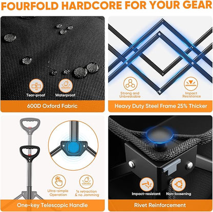 Big Rubber Wheels Beach Wagon Cart Foldable, 9x3 All-Terrain Wheels, Heavy Duty Collapsible Utility Wagon with 330lbs Capacity, Compact Storage, Easy Transport for Sand Camping Sports, Black