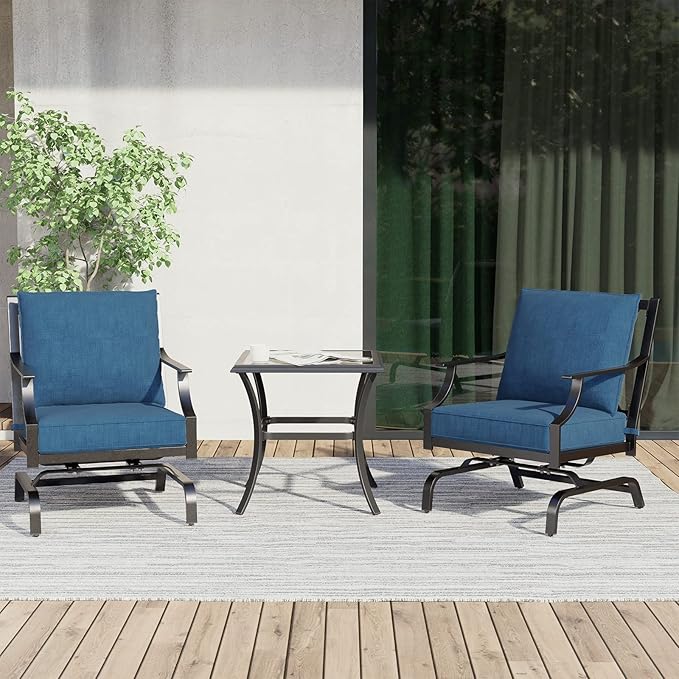 Grand patio Outdoor Patio Seating, 3 Piece Patio Set, 2 Motion Chairs with Side Table, Peacock Blue