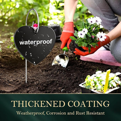 60-Pack Iron Metal Heart Shaped Garden Markers Weatherproof Metal Plant Labels Large Planting Seedling Stake Signs, for Seedlings Herbs Vegetable Greenhouse Gifts with White Marker Pen Labels