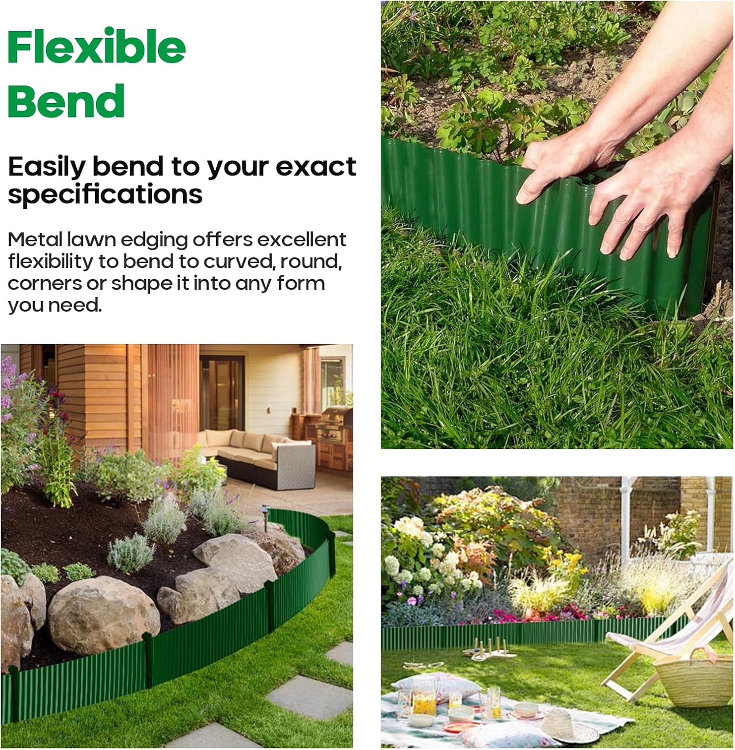 Corrugated Metal Garden Edging,Sturdy Tall Landscape Edging Borders with 6pcs Anchor Stakes, Perfect DIY for Flower Beds, Lawn and Pathway,Tree Surrounds,Paver Edges (Green 10"×20FT)