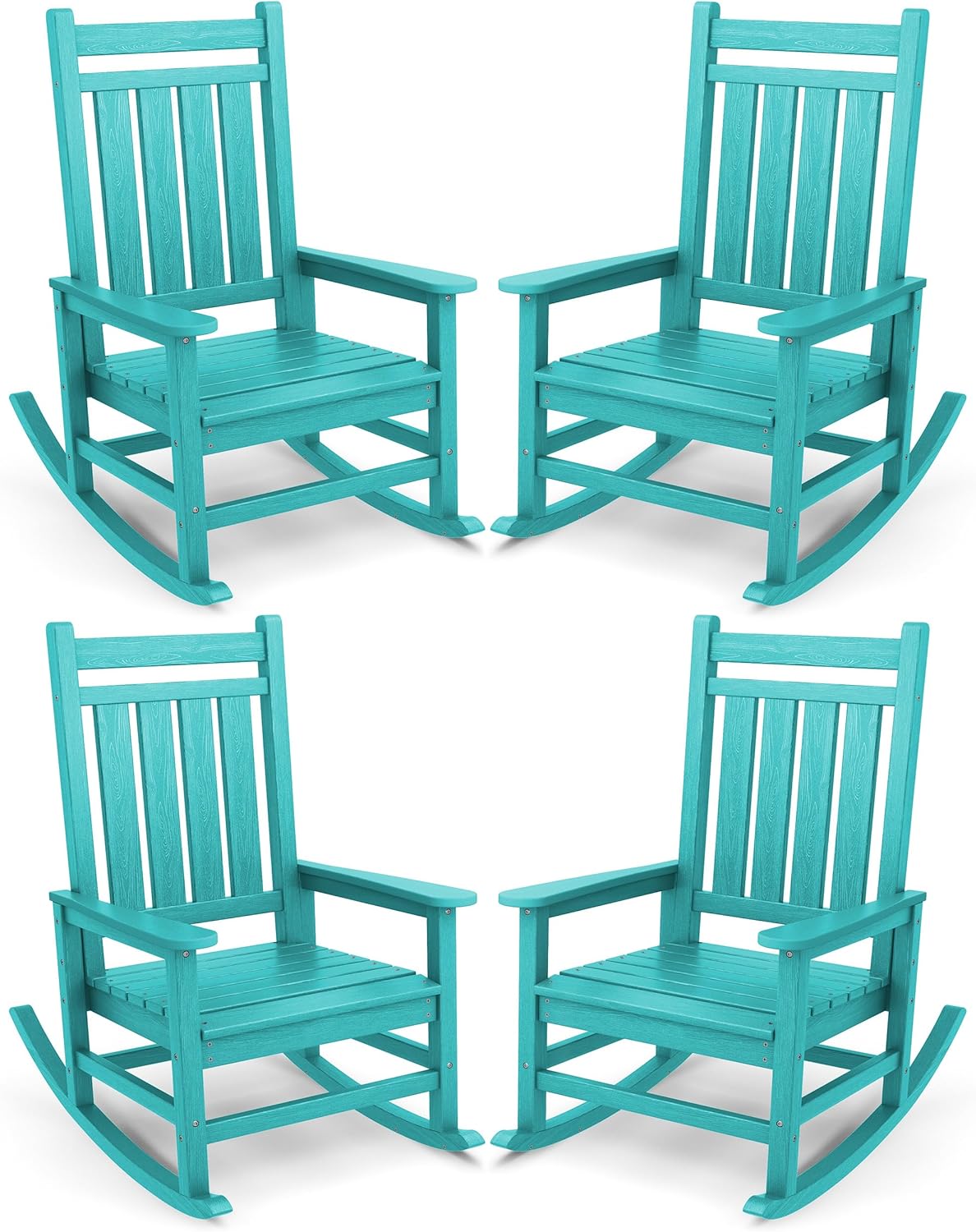 SERWALL Oversized Outdoor Rocking Chair Set of 4, HDPE Rocker for Adults, Patio Rocking Chairs for Porch, Aruba