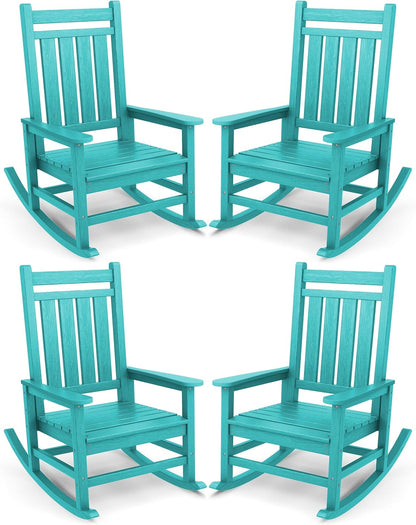SERWALL Oversized Outdoor Rocking Chair Set of 4, HDPE Rocker for Adults, Patio Rocking Chairs for Porch, Aruba