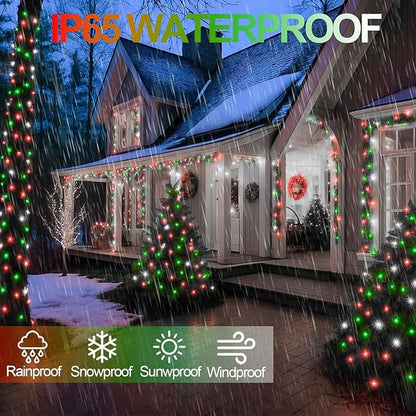 4 Pack 180FT Solar Christmas Lights Outdoor Waterproof, Super Bright 320 LED Solar String Lights with 8 Lighting Modes, Green Wire Twinkle Tree Light for Outside Xmas Party Decor (Red White and Green)