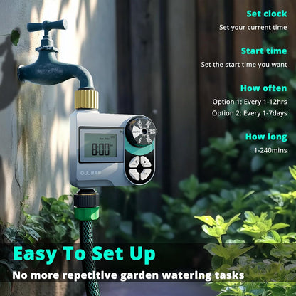 [2 Pack] QUOBAS Digital Water Timer, Programmable Sprinkler Controller, Large LCD Display, Auto/Manual/Delay Modes, for Garden Hose Watering and Drip Irrigation System