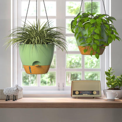 ZMTECH 12 Inch Hanging Planters for Indoor Outdoor Plants, 2 Pack Self Watering Hanging Plant Pots with Drainage Hole, Visual Reservoir, Plastic Flower Hanging Pots with Watering Lip (Green)