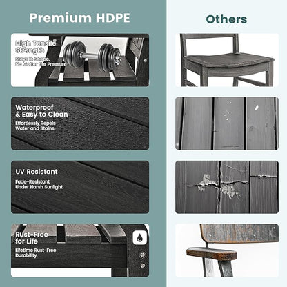 Pamapic 5 PCS Outdoor Dining Set, Spacious HDPE Outdoor Table and Chairs, Wood Grain Patio Furniture Sets with Elegant Armrest, All-Weather Patio Dining Table with Umbrella Hole, Black