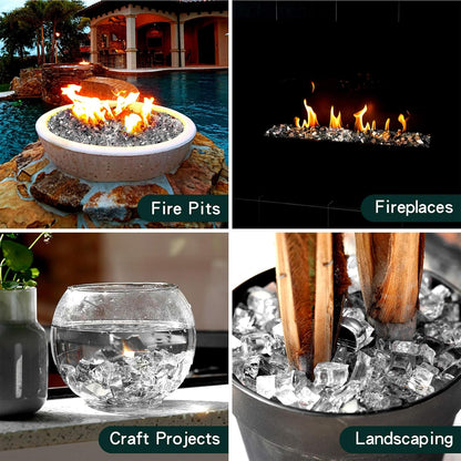 Mr. Fireglass 10 Pounds Fire Glass - 1/2 Inch High Luster Reflective Tempered Glass Rocks for Fireplace Fire Pit Table and Landscaping, Platinum