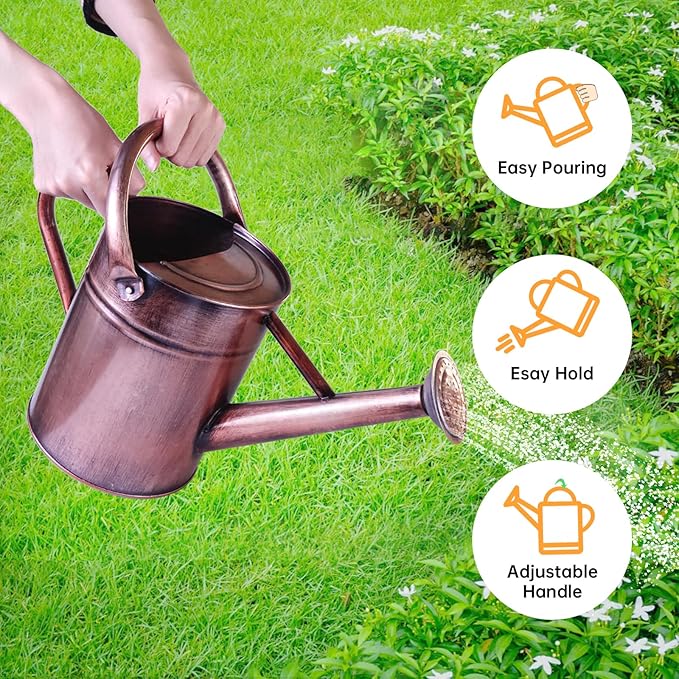 Metal Watering Can for Outdoor Plants, 1 Gallon Galvanized Steel Watering Can with Removable spout for Outdoor & Indoor Use, Perfect for Garden Flower, Houseplants, Copper