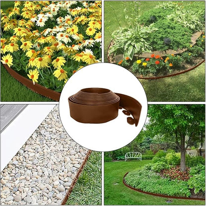 49FT Landscape Edging, 4 in Tall Garden Edging Borders with 75 Spikes,Flexible Lawn Edging Plastic Borders for Garden, Flower Beds, Pavement-Brown