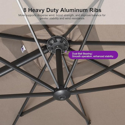 PURPLE LEAF 9' X 11.5' Rectangle Patio Umbrella Outdoor Large Aluminum Cantilever Umbrella with 3-Year Fade Resistance Recycled Fabric and 360-degree Rotation for Deck Pool Garden, Ash Mocha