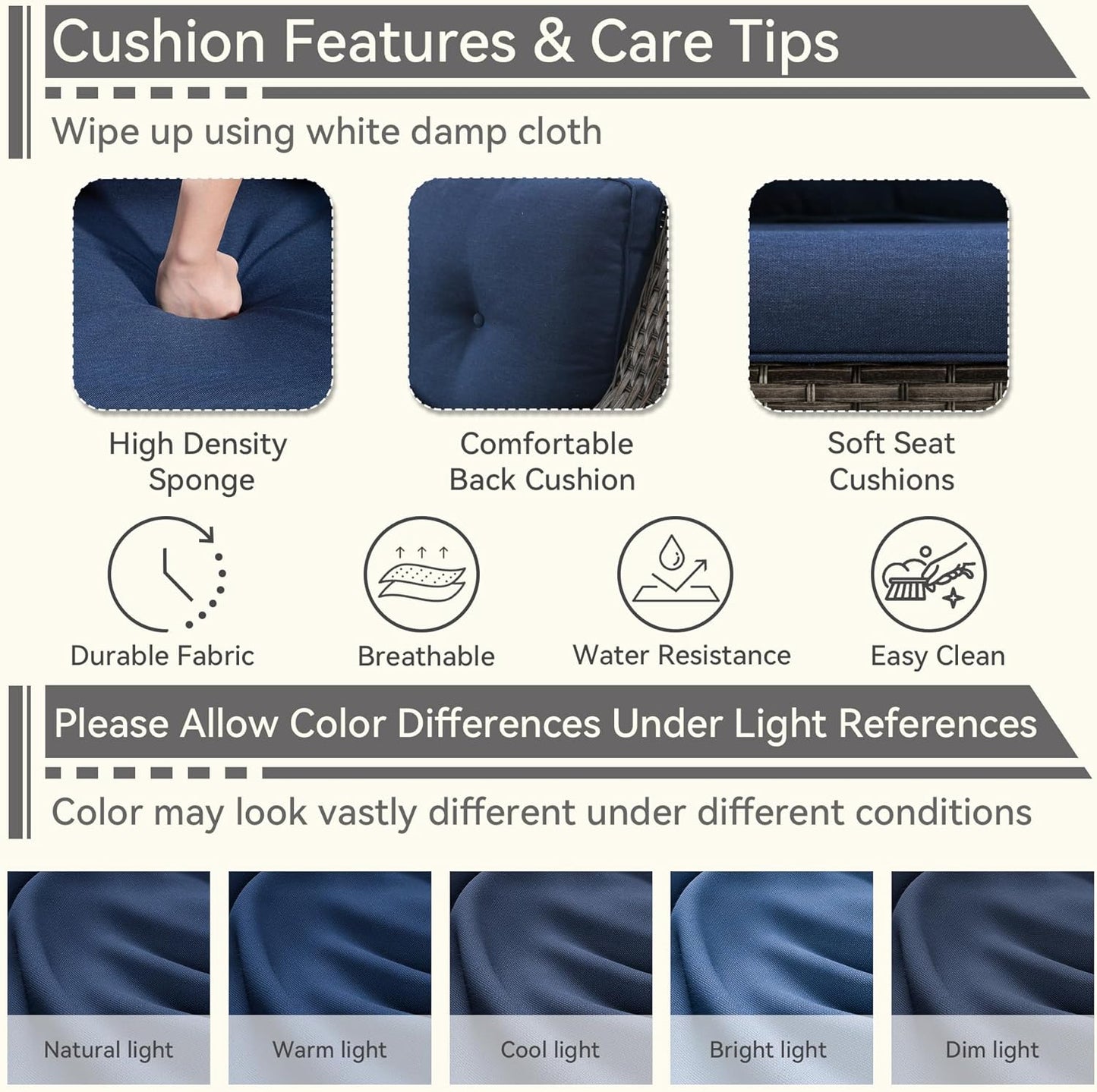 Outdoor Rocking Chair of 2, Wicker Patio Rocker Chair for Yard, Porch, Mixed Brown Grey Rattan, Blue Cushions