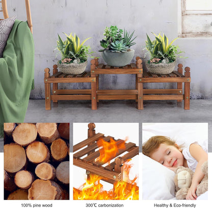 3 Tier Plant Stand Indoor,Wooden Low Plant Bench for Multiple Plants,Corner Flower Pot Stand Long Plant Holder for Balcony Patio Garden Decor (Free-Style Combination)
