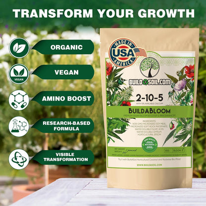 BuildASoil Vegan Bloom Booster & Flower Fertilizer – Organic Hydrangea & Rose Fertilizer Plant Food, Bloom Booster Fertilizer for Outdoor Gardens & Houseplants – Natural Soil Flower Food, 1 LB Bag
