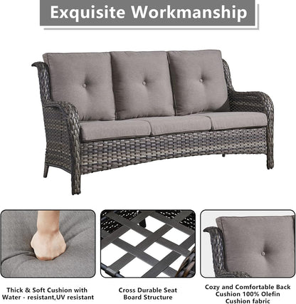 Outdoor Wicker Patio Furniture Set - 6 Piece Rattan Patio Conversation Set with 2 Rocking Swivel Chairs,2 Ottomans,1 Sofa and 1 Coffee Table for Porch Deck Backyard Garden(Mixed Grey/Grey)