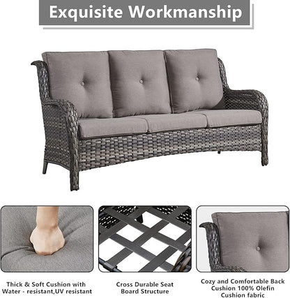 Rilyson Wicker Patio Furniture Set - 7 Piece Rattan Outdoor Sectional Conversation Sets with 1 Sofa,4 Armrest Chairs and 2 Ottomans for Porch Deck Garden(Mixed Grey/Grey)