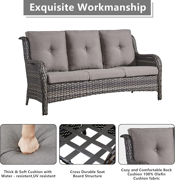 Rilyson Outdoor Patio Furniture Sofa Set - 7 PC Rattan Wicker Patio Sectional Conversation Sets with Sofa,Loveseat,Coffee Table,Armrest Chairs and Ottomans for Porch Deck Garden(Mixed Grey/Grey)