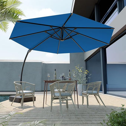 Outdoor Patio Umbrella with Sand Bag Included, 11 FT Deluxe Curvy Cantilever Umbrella Offset Hanging Umbrella with 360° Rotation for Market, Pool, Garden, Backyard, Deck