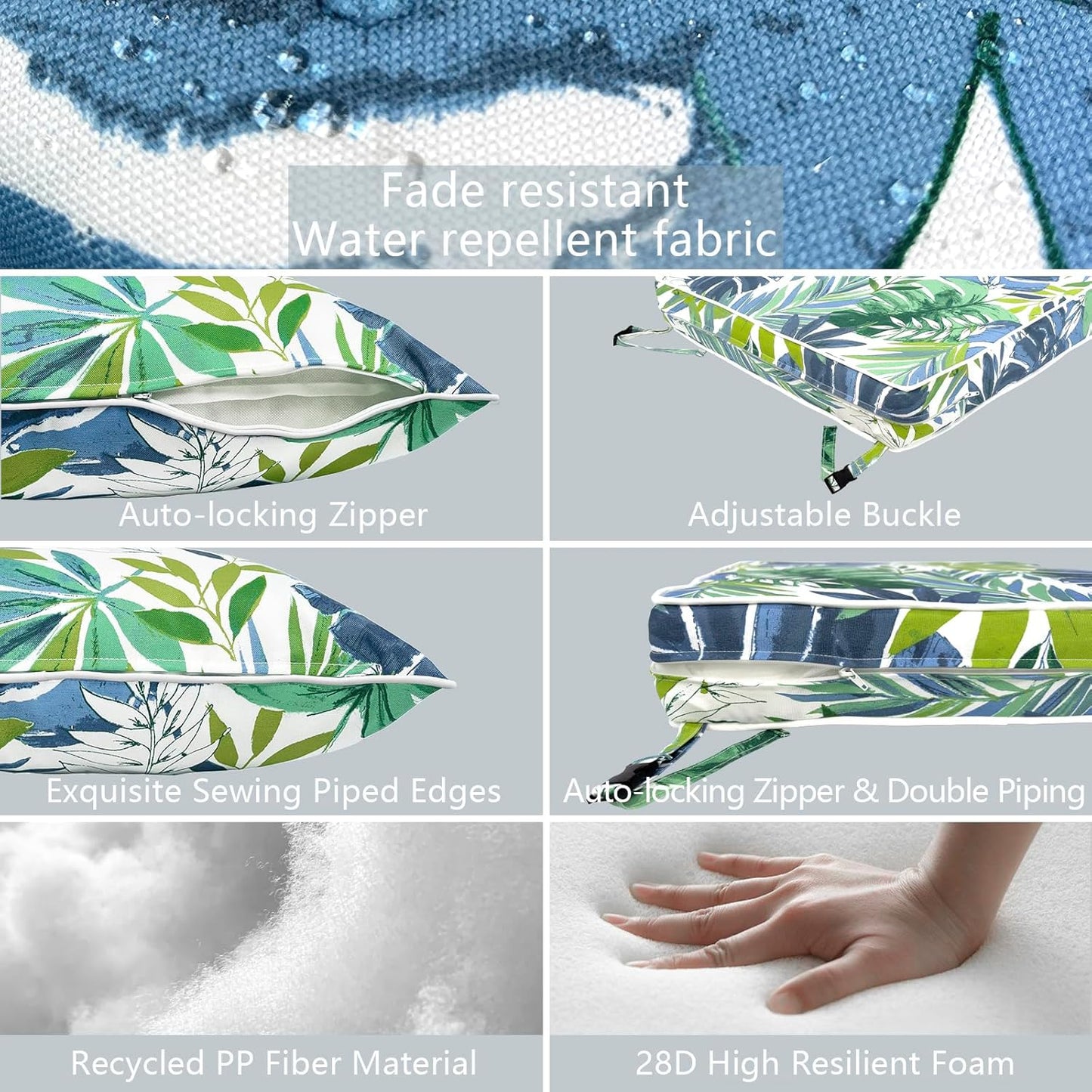 LVTXIII Outdoor Deep Seat Cushion Patio Seat and Back Cushion Set Seasonal Chair Cushion for Dining Arm Chairs, Wicker Chairs and Garden Furniture Decoration, 22"x22"x4", Islamorada Blue Green