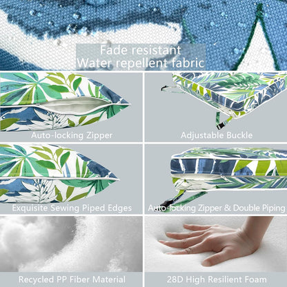 LVTXIII Outdoor Deep Seat Cushion Patio Seat and Back Cushion Set Seasonal Chair Cushion with Removable Cover and Adjustable Buckle for Home and Garden, 24"x24"x4", Islamorada Blue Green