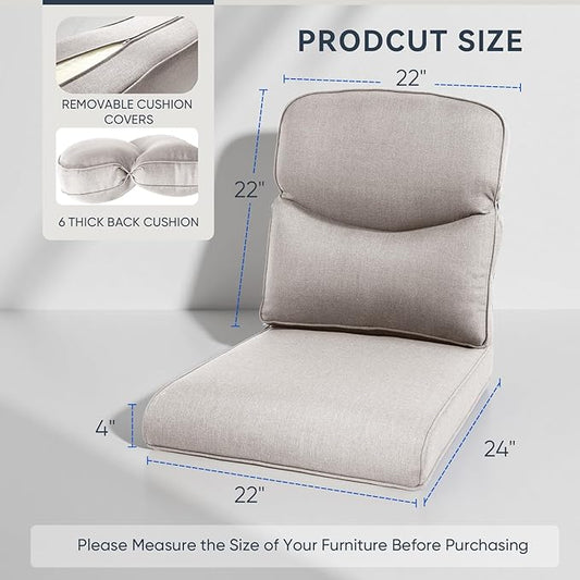 Outdoor Chair Cushions for Patio Furniture - 1 Pack Outside High Back Comfortable Thickened Pillow 22x24 with Zipper Cover for Wicker Rocking Swivel Chairs Loveseat Sofa – Beige/Crescent