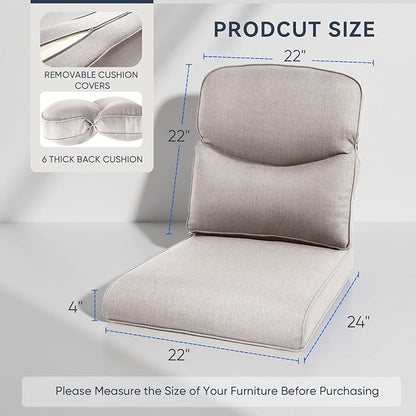 Patio Chair Cushions 5 Packs - Outside 22x24 High Back Water-Resistant Cushion with Zipper Cover for Outdoor Glider Rocking Chairs Loveseat 3-seat Couch Sofa – Beige/Crescent
