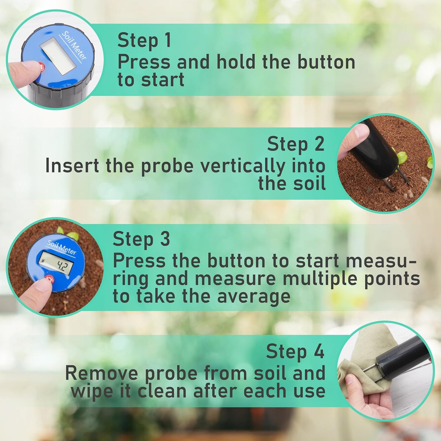 Digital Soil pH Meter, Industrial Grade Soil pH Tester with Calibration-Free LCD Display, High Accuracy Soil pH Pen, Soil pH Monitor for Garden, Lawn, Plant (Black)