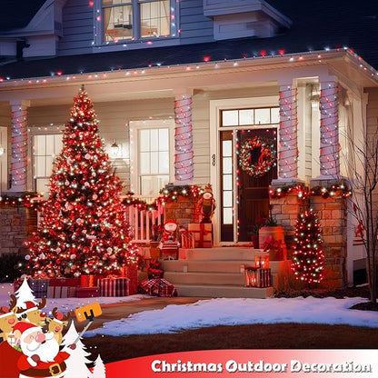 JMEXSUSS 2 Pack Red and White Christmas Lights, Each 100 LED 33ft Solar String Lights Outdoor Waterproof, 8 Modes Green Wire Solar Lights for Outside Tree Garden Patio Party Decoration