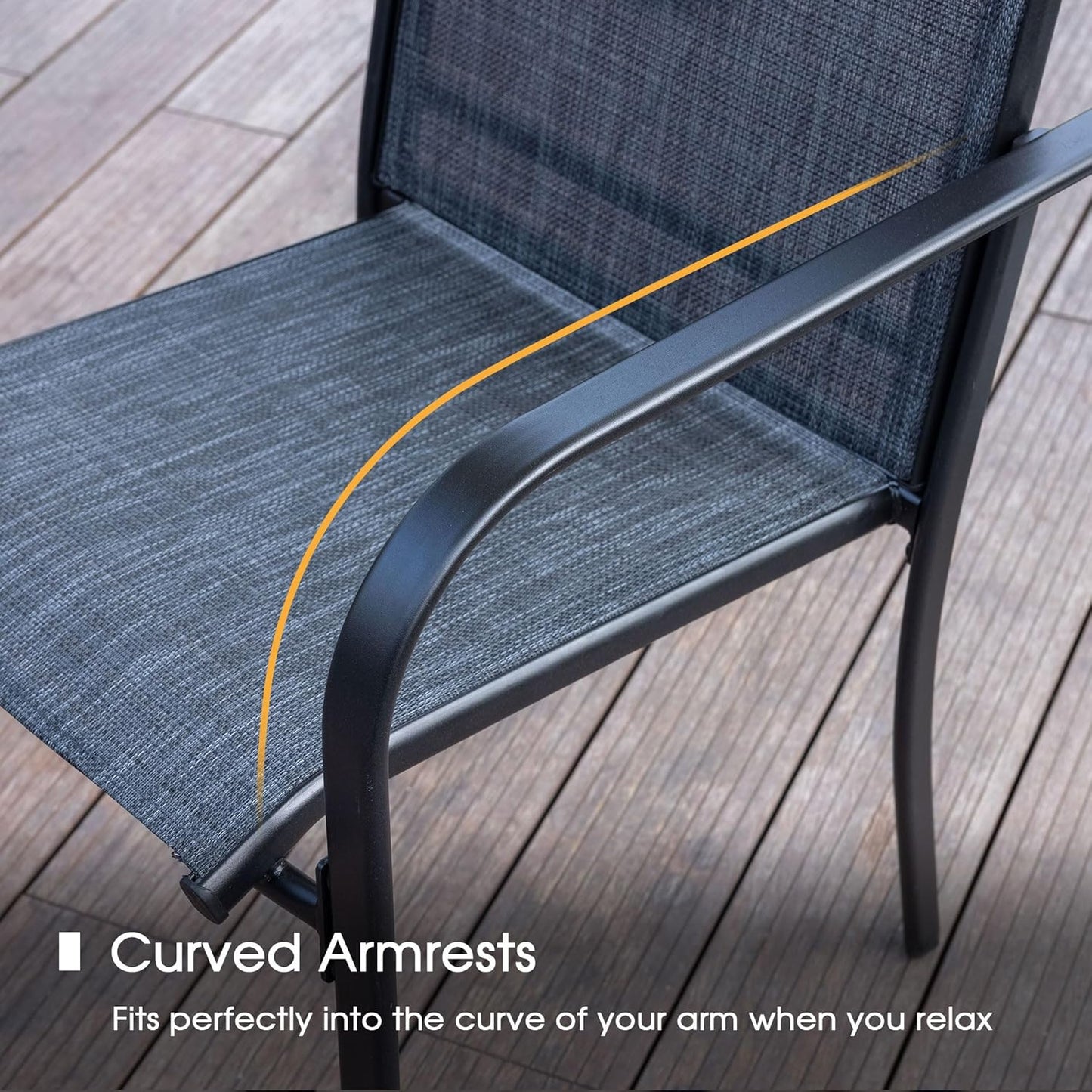 VICLLAX Patio Dining Set for 6, Outdoor Furniture Set Includes 47.2" Round Patio Table and 6 Patio Sling Chairs, Black Tabletop and Grey Fabric