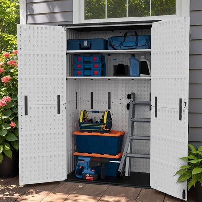 Greesum Outdoor Storage Cabinet, 50 Cu.Ft Deck Box Without Shelves, Waterproof Plastic Storage Bin for Patio Cushions, Gardening Tools, Lockable and Sidehandles, UV Resistant, White