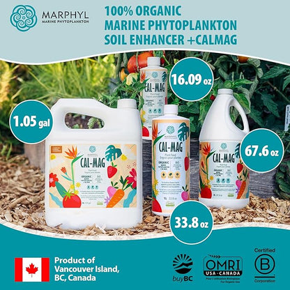 MARPHYL Organic CALMAG Liquid Fertilizer, Calcium + Magnesium, Corrects Common Plant Deficiencies, for Garden, Flowers, Vegetables, Succulents, Bamboo, Hydroponics 1.05 gal