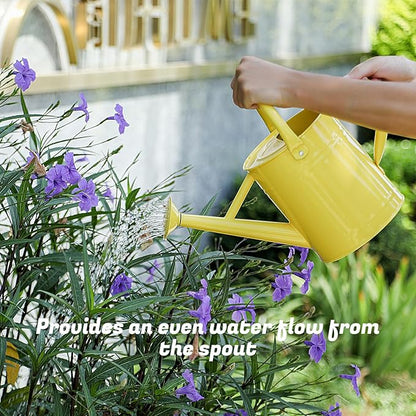 1 Gallon Watering Can for Plants, Watering Cans for Indoor&Outdoor Gardening, Galvanized Steel Watering Pot with Removable Spout, Metal Water Can with Ergonomic Movable Handle(Cute Yellow)