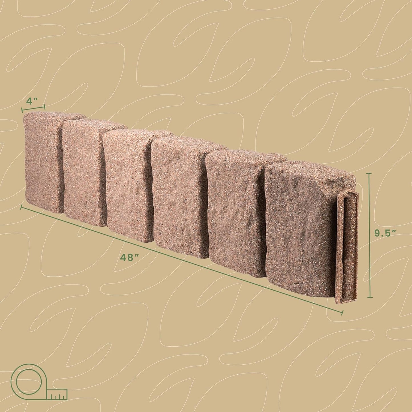Beuta Landscape Edging | Garden Edging Border | Faux Stone Block XL for Lawn Edging, Flower Beds & Yard Edging – 4 Pack | Each Section Has 6 Blocks 48" L x 4" W x 9.5" H | 12 Spikes | Cobblestone