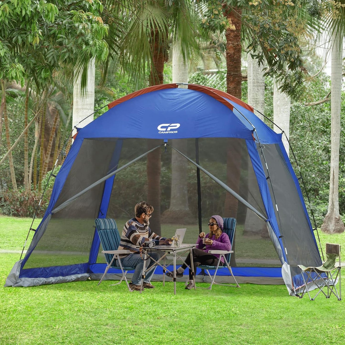 CAMPROS CP Screen House 10 x 10 Ft Screened Mesh Net Wall Canopy Tent Screen Shelter Gazebos for Patios Outdoor Camping Activities - Blue