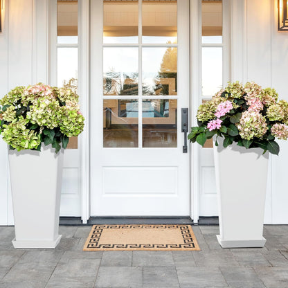 Set of 2 Tall Planters, 24" Large Indoor Outdoor Flower Pots with Tray, Modern Tapered Planters for Porch, Patio, Garden, Backyard(White)