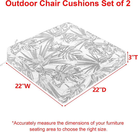 Favoyard Outdoor Chair Cushion 22 x 22 x 3 In Waterproof Pattern Fade Resistant Cushions for Patio Furniture with Removable Cover Attach Straps 28D Foam Insert Cushions Pads for Seat Sofa Couch 2 Pack