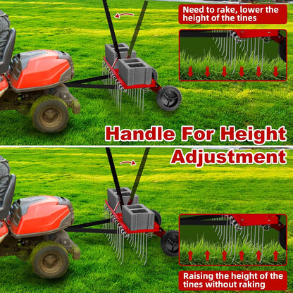 40inch Tow Behind Dethatcher with 20 Spring Steel Tines, Lawn Tractor Rakes with Lift Handle, Tow Behind Rake to Remove Thatch, Riding Lawn Mower Attachments for Outdoor Yard Tools Lawn Care