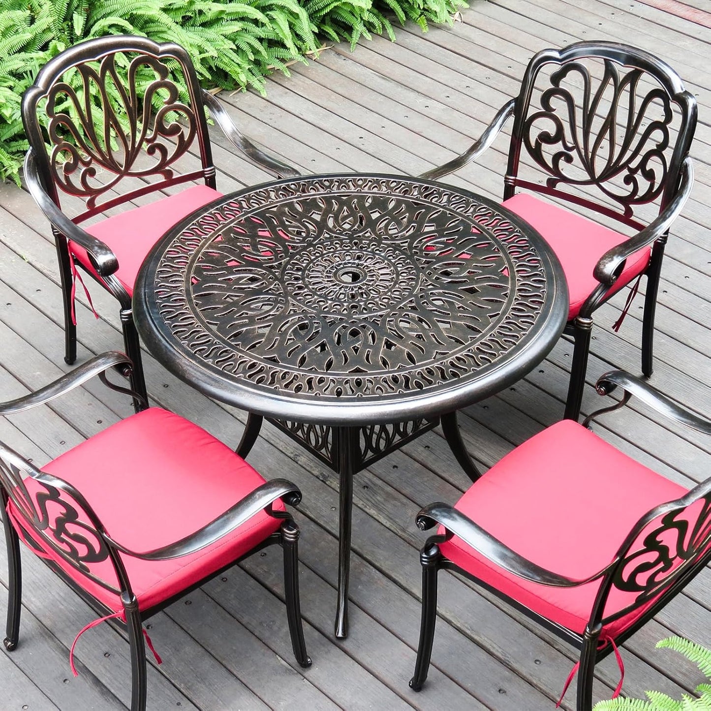 Outdoor Table Cast Aluminum Round Patio Table with Umbrella Hole All Weather Outdoor Dining Table for Lawn Garden Backyard (100cm YLSB Round Tables)