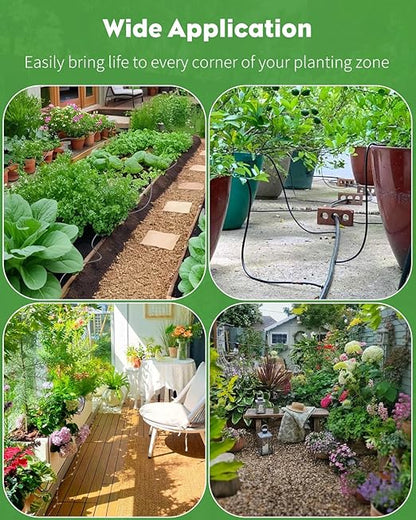 Pawfly Drip Irrigation Kit, Quick-Connect 100 ft. Drip Irrigation System with 1/4" Tubing Drippers and Accessories Plant Watering Devices for Greenhouse Lawn Patio Flower Bed