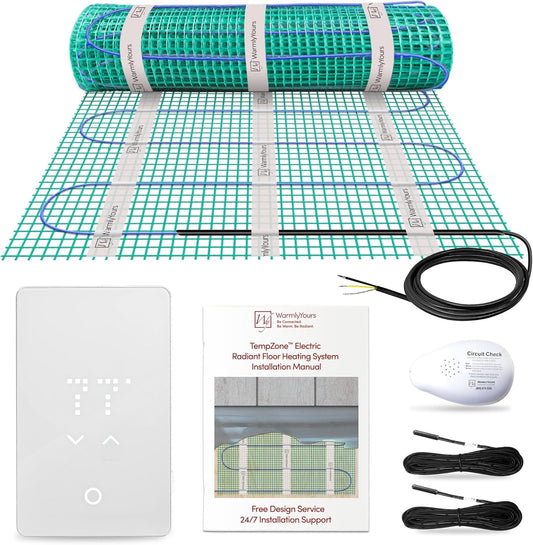 36 Sqft Heated Floor Mat Kit with Radiant Floor Heating System Thermostat UTN5, Two Sensors, Tester, 120V Electric Radiant Floor Heating Mat installs under Bathroom Tile, Vinyl - WarmlyYours TempZone
